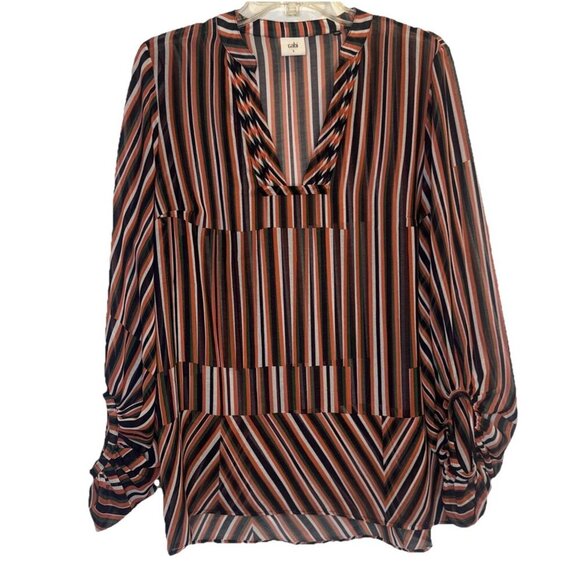 CAbi Women’s Colorful Striped Sheer Balloon Sleeve Ultimate Blouse Top Sz S - Picture 1 of 9